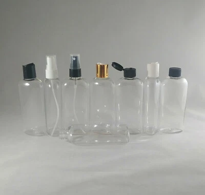 Clear PET 4oz Cosmo Oval Plastic Bottles Cosmoval -You choose lot size, closure - Image 1 of 4