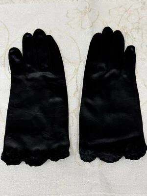 Guantes de nailon negros vintage Van Raalte para dama talla 6,5 puño con ribete de encaje Foto 1 de 4
