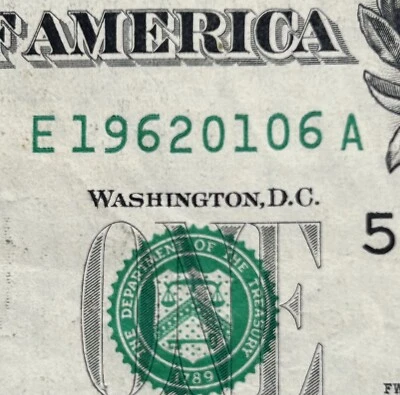 January 6, 1962 Birthday Note Fancy Serial Number $1 Dollar Bill - Image 1 of 4