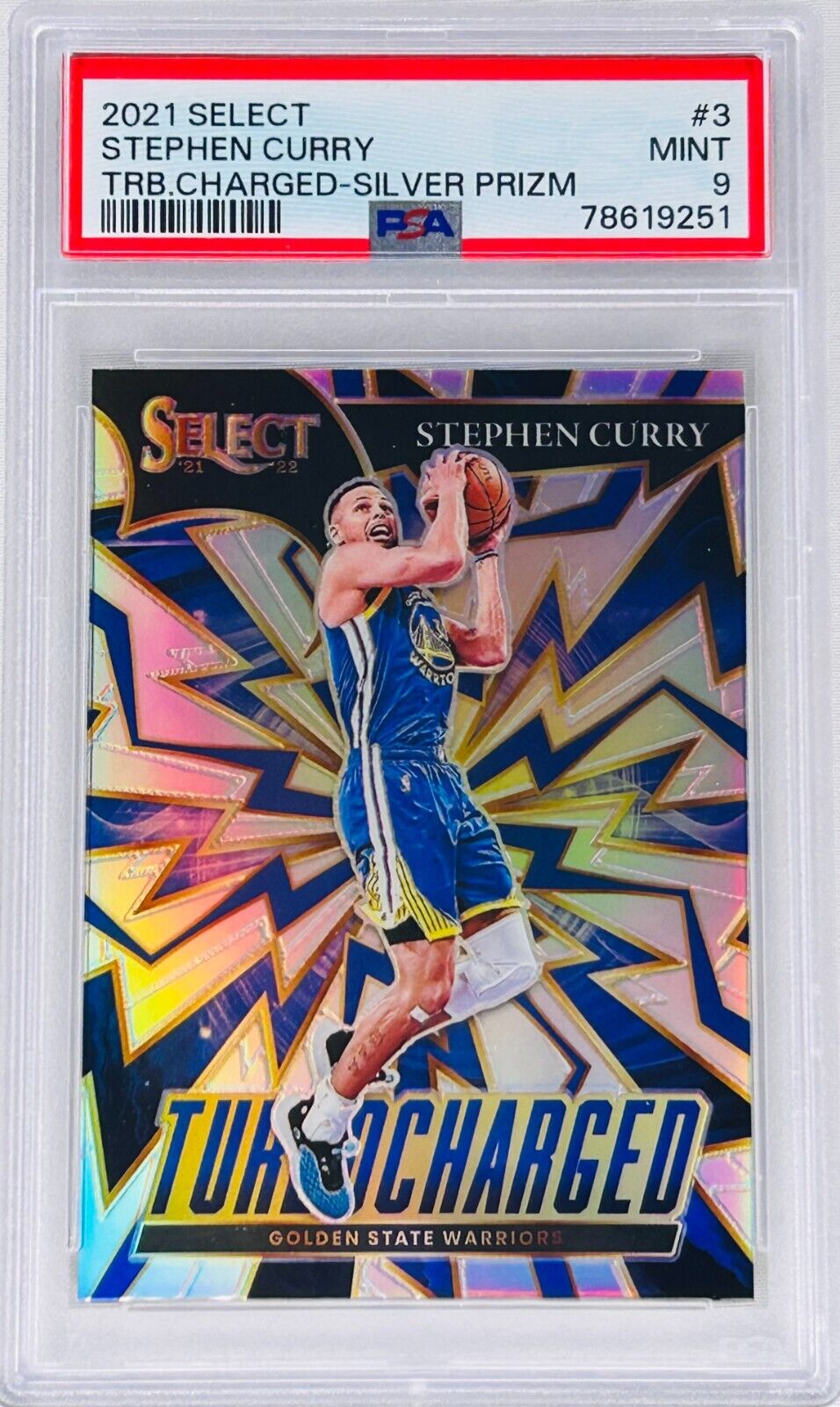 Stephen Curry 2021 Panini Select Turbocharged Silver Prizm #3 Warriors PSA 9