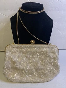 Vintage Geldbörse La Regale Perlen Strass Verschluss lang Metallband - Bild 1 von 11