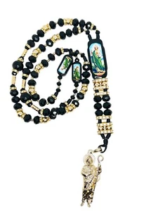 Rosario San Judas Tadeo Sinaloense cristal Negro y oro laminado hecho a mano - Picture 1 of 7
