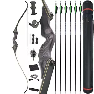 60" Archery Recurve Bow Takedown 25-65lbs Longbow Bamboo Core Limbs Hunt Target - Picture 1 of 21