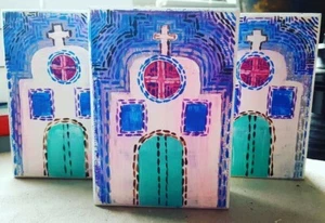 STRAVAGANTE CHIESA ADOBE ARTE POPOLARE MODERNA DIPINTA A MANO π΅π΅π΅ Nuova arte popolare messicana  - Foto 1 di 1