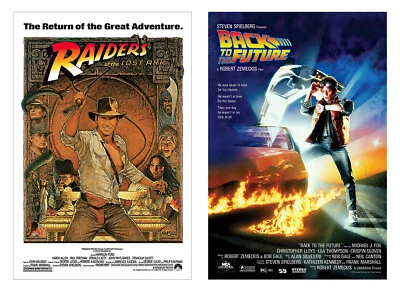 MOVIE POSTERS USA RAIDERS OF THE LOST ARK & BACK TO THE FUTURE - 80'S CLASSIC - MOVIE POSTER SET