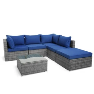 6-Pieces Patio Furniture Set Outdoor Sectional Sofa Rattan Wicker Sofa W/ Table - Picture 1 of 15
