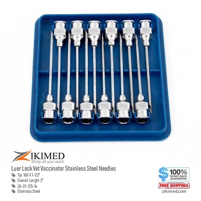 ZIKIMED Vet Luer Lock Vaccinator Needle Sterile 16 G x 1.5" 12 Pcs set