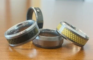 6 - 8mm Black Silver Grey Gold Carbon Fiber Tungsten Rings Men Wedding Band - Picture 1 of 17
