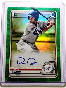 Drew Avans 2020 1st Bowman Chrome Green Refractor On-Card Auto 79/99 Dodgers