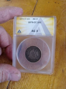 1876-CC Twenty (20) Cent Piece Ag 3 Anacs Graded 10,000 Minted Rare - Picture 1 of 6