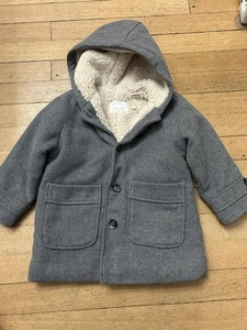 Zara Gray Button Up Parka Jacket Size 2/3 Toddler Lined Cozy Winter Coat - Picture 1 of 7