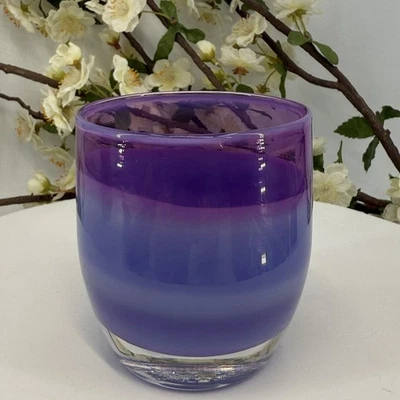 Glassybaby Hyacinth Light & Dark Purple Ombre Art Glass Candle Holder w/Sticker - Image 1 of 4