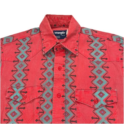 Vintage Wrangler X-long Tails Brushpopper Men Size 15.5/33 Aztec Cowboy Western - Image 1 of 4