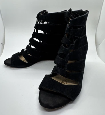 Sam Edelman Santina Wedge Sandals Black Suede Gladiator Lace Up Back Zip Women 7 - Image 1 of 4