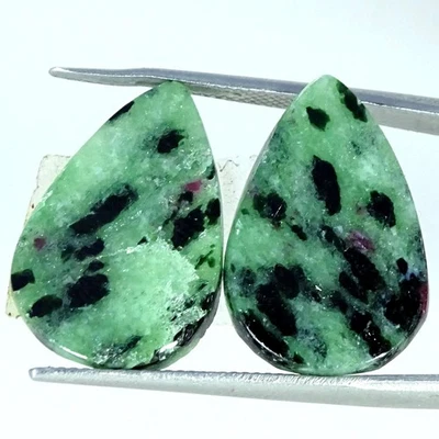 19.40Cts 100% Natural Ruby Zoisite Pair Gemstone Pear Cabochon 14X21X3MM - Image 1 of 4