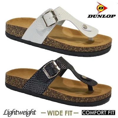 DUNLOP LADIES COMFORT SUMMER BEACH FOOTBED SLIP ON FLAT WIDE MULES SLIDERS SANDALS SIZE
