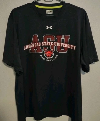 Mens Large Arkansas State Red Wolves T-Shirt Under Armour HeatGear Black Loose - Image 1 of 4