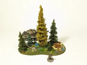 WOODLAND SCENERY 8" x4" x 7.5" w 5 Trees Blue Flowers Foliage HO 15mm 28mm #432 - Picture 1 of 10