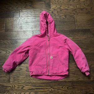 Carhartt Jacket Youth XS (6) Pink Full Zip Canvas Sherpa Lined Hooded Girls - Picture 1 of 6