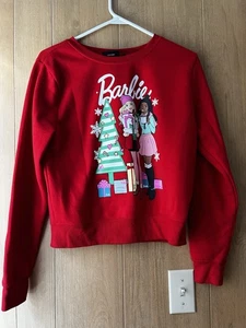 Barbie Sweatshirt Girl’s Medium Red Holiday Crewneck - Picture 1 of 10