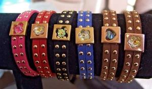 Studded Bright Coloured Suede Bracelets with Metal and Crystal Central Features - Picture 1 of 30