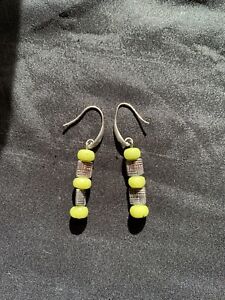 Light Green Faced Jade Bead And Tibetan Silver Earrings One Of A Kind 925 Hooks