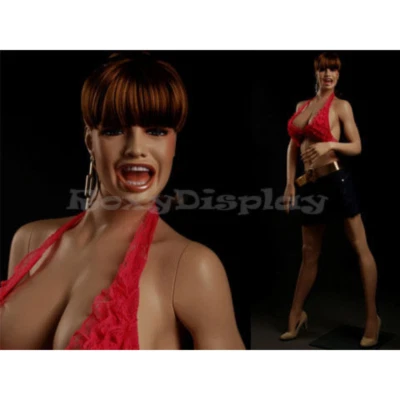 Maniquí realista de fibra de vidrio Fleshtone femenino, busto grande, de pie con base Foto 1 de 4