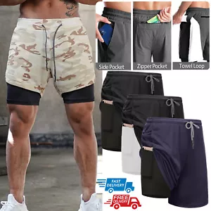 Pantaloncini da palestra 2 in 1 uomo allenamento sportivo corsa bodybuilding allenamento fitness - Foto 1 di 29