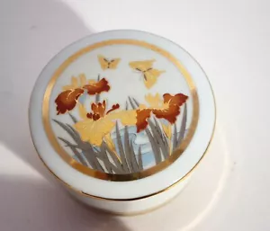 Scatola Trinket 3" Tonda Porcellana Chinoiserie Floreale Farfalle Gioielli 2 Pz. - Foto 1 di 5