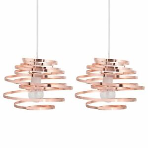 Set of 2 Modern Copper Metal Swirl Easy Fit Ceiling Light Shade Pendants