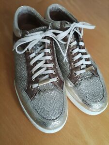 Designer JIMMY CHOO Champagne "MIAMI" SPARKLY SNEAKERS SIZE 6 UK 39 EUR VGC