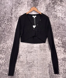 New COS Cardigan Medium Womens Black Wool Knit Crop Lightweight Sweater - Picture 1 of 8