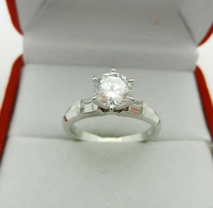 Solid 14k Gold Simulated Diamond 1.0 ct Engagement Ring  Accents 3.9gr size 6.5 - Picture 1 of 10