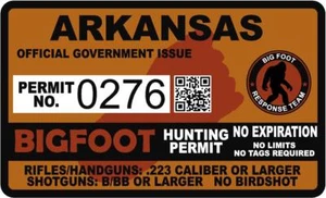 Calcomanía de vinilo Sasquatch 4" Arkansas AR Bigfoot Hunter permiso de caza - Imagen 1 de 1
