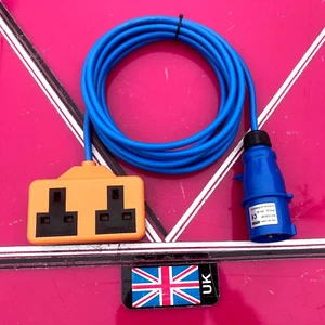 16amp plug to 13amp twin sockets 4x meters arctic flex generator camping caravan - Picture 1 of 3