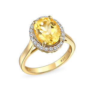 Dainty 1.5-3CT Oval Created Sapphire Gemstone Yellow Citrine Zircon Halo Ring