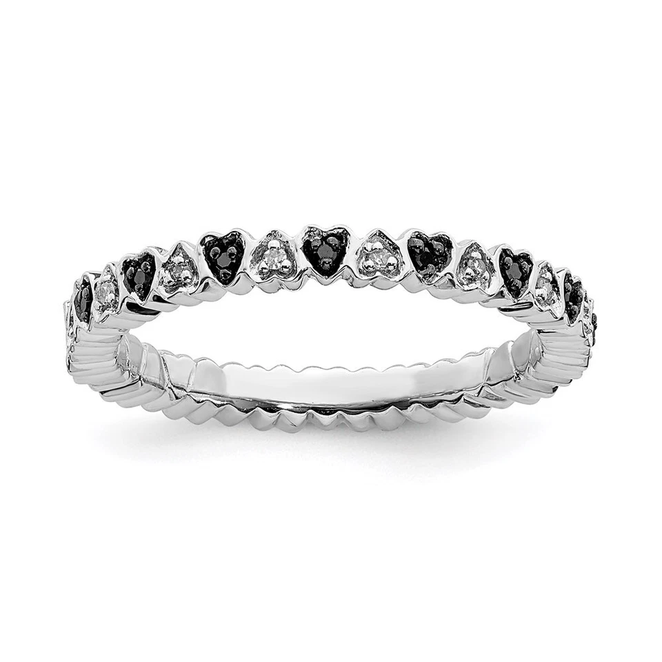 Sterling Silver Stackable Expressions Hearts Black & White Diamond Ring Qsk1055