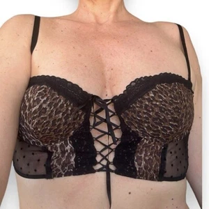 Dolce & Gabbana 90s Black Animal print Mesh Lace-up Bustier Corset 38D Medium L - Picture 1 of 16