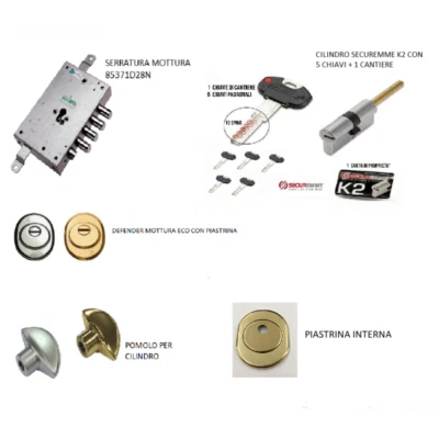MOTTURA KIT SERRATURA PER PORTA BLINDATA + CILINDRO EUROPEO SECUREMME CON POMO