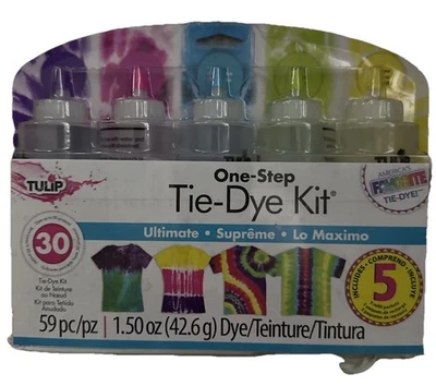 郁金香一步扎染套件 紫色、紫红色、绿松石、青柠、黄色 添加水 全新带盒 — 第 1/2 张图片