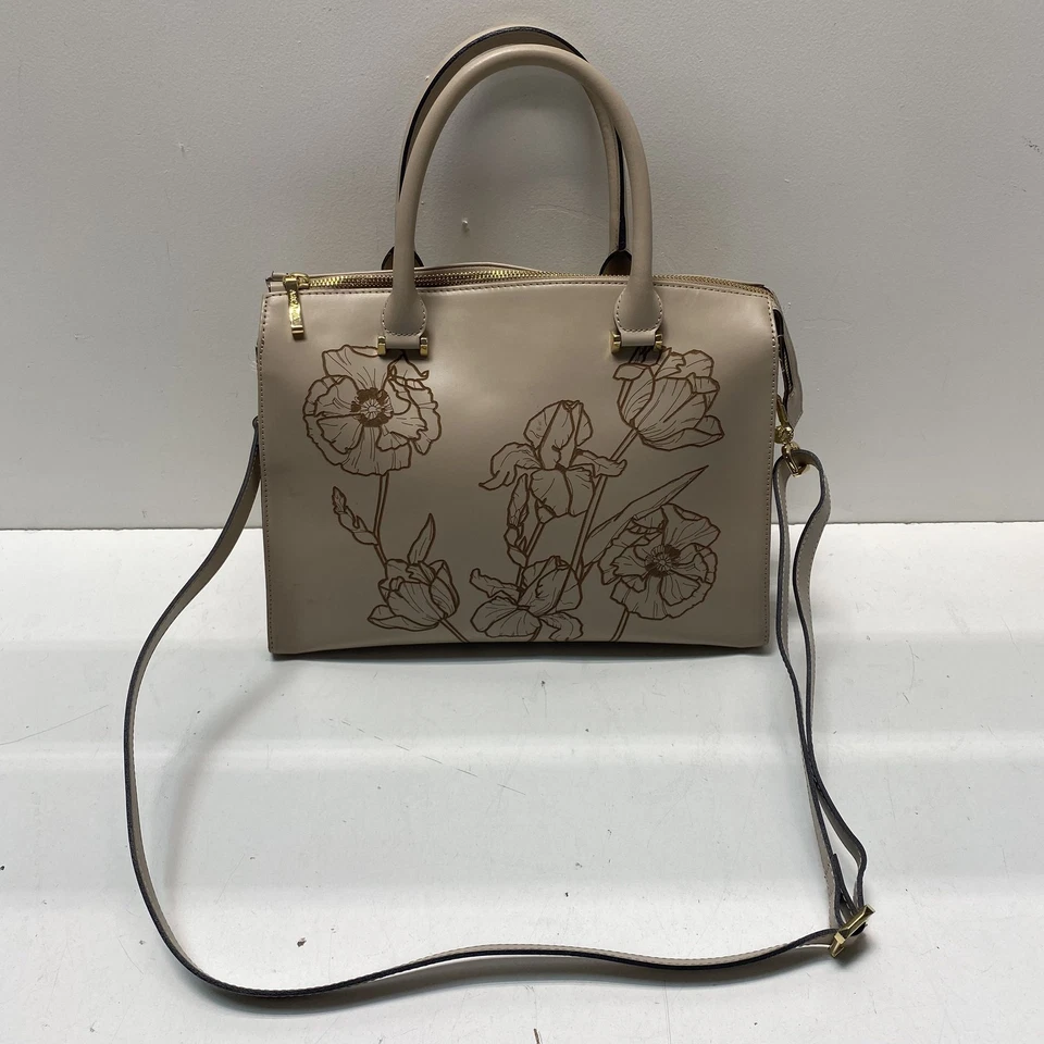 Arcadia Beige Floral Satchel Top Handle Bag - Image 1 of 4