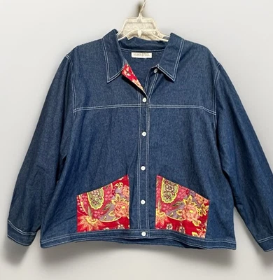 Silhouettes Jean Jacket Lightweight Paisley Trim 54" Bust 3X Sophisticated Lady - Image 1 of 4