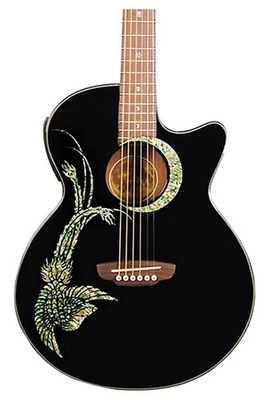 Luna Fauna Phoenix Black Guitar Acoustic/Electric with Hard Case - Image 1 of 2
