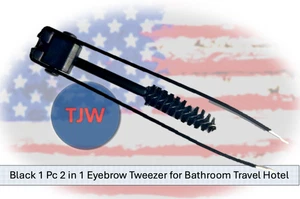 Black 1 Pc 2 in 1 Eyebrow Tweezer for Bathroom Travel Hotel - Picture 1 of 10