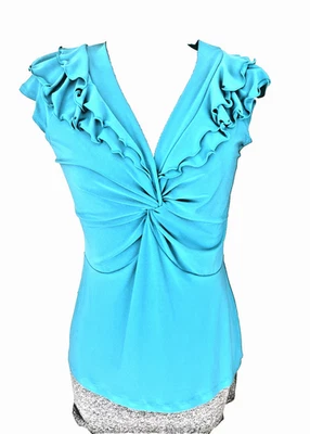 Blusa vintage Suzie turquesa manga gorra volantes nudo talla pequeña nueva con etiquetas Foto 1 de 4