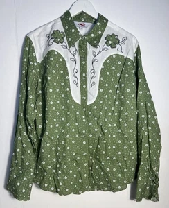Rare Vintage Roper Green Daisies Pearl Snap Embroidered Western Long Sleeve - Picture 1 of 8