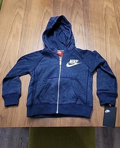 Nike Little Boys Fleece Logo Zip-Up Hoodie Size 4 NWT Obsidian Heather - Picture 1 of 3