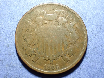 1866 Two Cent Piece  Good-  slight bend - Image 1 of 2
