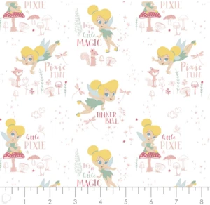 Disney's Peter Pan & Tinkerbell Pixie Magic White Cotton Fabric by the Yard - Picture 1 of 1