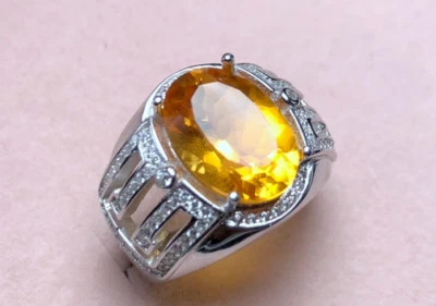 Oval Cut 6 Carat Yellow Citrine Sterling Silver 925 Handmade Citrine Women Ring - Image 1 of 4